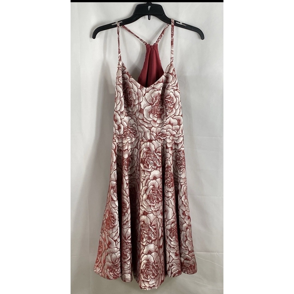 NWT  White House Black Market Women's Red White Rose Jacquard Halter Dress Sz 4